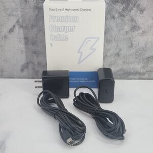 Box of 2 Premium Charging Cables, High-Speed USB-C Black 10 Ft Braided Cord